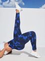 Yoga Basic Plus Size Seamless Tie Dye Workout Leggings, Yoga Pants