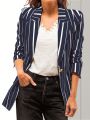 Women'S Long-Sleeved Striped Blazer Jacket