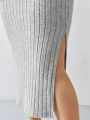 SHEIN Frenchy Plus Size Women's Hooded Side Split Hem Sweater Dress