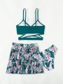 Girls' (big) Tropical Printed Three-piece Swimsuit Set