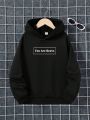 SHEIN Tween Boy Casual Printed Hoodie With Long Sleeve And Slogan Design, Suitable For Autumn And Winter