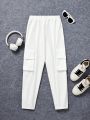 SHEIN Kids EVRYDAY Tween Boy Loose Fit Casual Solid Color Jogger Pants With Elastic Cuffs