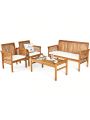 Gymax 4PCS Wooden Patio Conversation Set Outdoor Furniture Set w/ Cushion