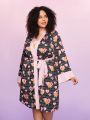 SCOOBY-DOO X SHEIN Plus Size Women's Cartoon & Letter Print Robe And Cami Dress Set
