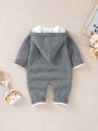 Baby Boy Geo Pattern Pocket Detail Hooded Teddy Lined Knit Jumpsuit
