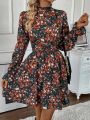 SHEIN LUNE Full Printed Floral Pattern Bell Sleeve Dress