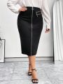 SHEIN Privé Plus Size Women'S Zipper Front Skirt