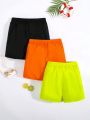 SHEIN Teen Boys' Beach Shorts Basic Design Drawstring Elastic Waistband Woven Shorts, Pack Of 3(One Piece In Each Of Three Colors)