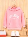 Toddler Girls' Sporty And Casual Hooded Sweatshirt With Letter Print For Spring And Autumn