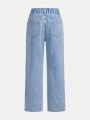 SHEIN Girls' Distressed Washed Casual Jeans