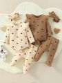 SHEIN Baby Girls' Cute Heart Print Long Sleeve Romper With Pants, Headband And Other 3 Accessories 6pcs Outfit Set