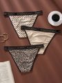 3pcs/Set Women'S Heart & Polka Dot & Leopard Print Letter Trimmed Triangle Panties