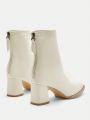 SHEIN BIZwear Zipper Back Ladies Fashionable Square Toe Heel Ankle Boots