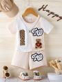 Infant Towel Embroidery Short Sleeve T-Shirt And Shorts Set