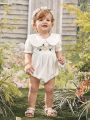 Elegant Baby Girls' Bodysuit With Doll Collar, Embroidery And Triangle Package, Bodysuit For Crawling And Playtime