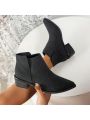 Women's Chelsea Suede Fashion Ankle Boots Pointed Toe Block Mid Heel British Style Booties
