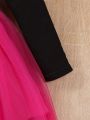 SHEIN Kids HYPEME Young Girl Figure & Letter Graphic Ruffle Trim Mesh Hem Belted Dress