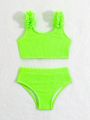 Baby Girl Ruffled Texture Decor Bikini Swimwear Set, 2pcs