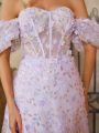 SHEIN Belle Women's Off Shoulder Embroidered Evening Dress