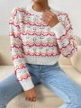 SHEIN Essnce Chevron Pattern Pointelle Knit Drop Shoulder Sweater
