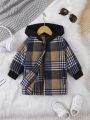 Baby Boys Grid Pattern Hooded Woolen Coat