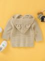 Baby Boy Pocket Front 3D Patched Hooded Cardigan