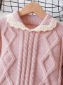 SHEIN Kids EVRYDAY Little Girls' Casual Collared Long Sleeve Sweater And Knit Skirt Set