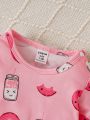 SHEIN 2pcs Baby Girls' Casual Comfortable Cute Food Pattern Printed Outfits For Daily Wear At Home