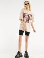 Forever 21 Ladies' Letter Printed Round Neck T-Shirt And Shorts Two-Piece Set