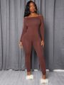 SHEIN Slayr Solid Color Hollow Out Shoulder Bodycon Jumpsuit