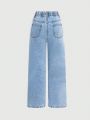 Tween Girls' Casual Wide Leg Wash Distressed Denim Jeans