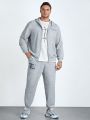 SHEIN Extended Sizes Men Plus Letter Graphic Zip Up Hoodie & Sweatpants