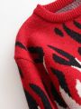 Tween Boy Fire Pattern Drop Shoulder Sweater