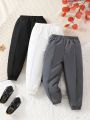 SHEIN Kids Cooltwn 3pcs/Set Boys' Cool Solid Color Weave Jogging Pants With Elastic Cuffs