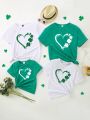Girls Casual Four-Leaf Clover Heart Pattern Short-Sleeved T-Shirt