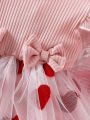 Baby Girl Butterfly Bow Decorated Mesh Overlay Heart Shape Hem Dress