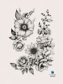 1pc Black Flower & Floral Pattern Temporary Tattoo Sticker For Arm, Chest, Abdomen, Back