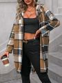 SHEIN LUNE Plaid Hooded Zip Front Jacket With Raglan Sleeve