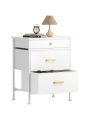 GINRGINR White Nightstand with Different Size Drawer, Bedside Table with 3 Fabric Drawers of Faux Leather, Modern Night Stand End Table for Bedroom, White, 13.8