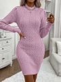 SHEIN LUNE Women's Slim Fit Turtleneck Solid Color Knit Sweater Dress