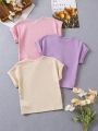 SHEIN Kids SUNSHNE Little Girls' Solid Color Short Sleeve Casual T-Shirt