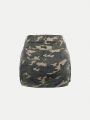 SHEIN Teen Girls' Camouflage Pattern Flip Pocket A-line Skirt