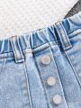 SHEIN Baby Girls' Washed Denim Skirt With Ruffled Hem
