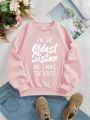 Teenage Girls' Casual Patterned Long Sleeve Round Neck Sweatshirt, Suitable For Autumn And Winter