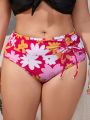 SHEIN Swim Vcay Plus Size Floral Printed Swimwear Bottoms With Drawstring Detail