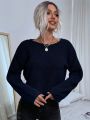 SHEIN LUNE Solid Color Casual College Style Long Sleeve Knitted Sweater