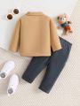 Infant Boys/girls Casual Half Zipper Collar Outfit For Fall & Winter