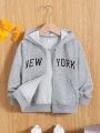 SHEIN Kids EVRYDAY Boys Letter Graphic Zip Up Thermal Lined Hoodie