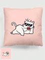 Ronwaystd 1pc Cartoon Hand-Painted Adorable Cat Holding Flower Printed Pillowcase, Suitable For Home Decoration, Sofa Cushion, Car Cushion, Pillowcase Cover Replacement
