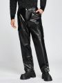 SHEIN Men Flap Pocket Side Button Detail PU Leather Suit Pants